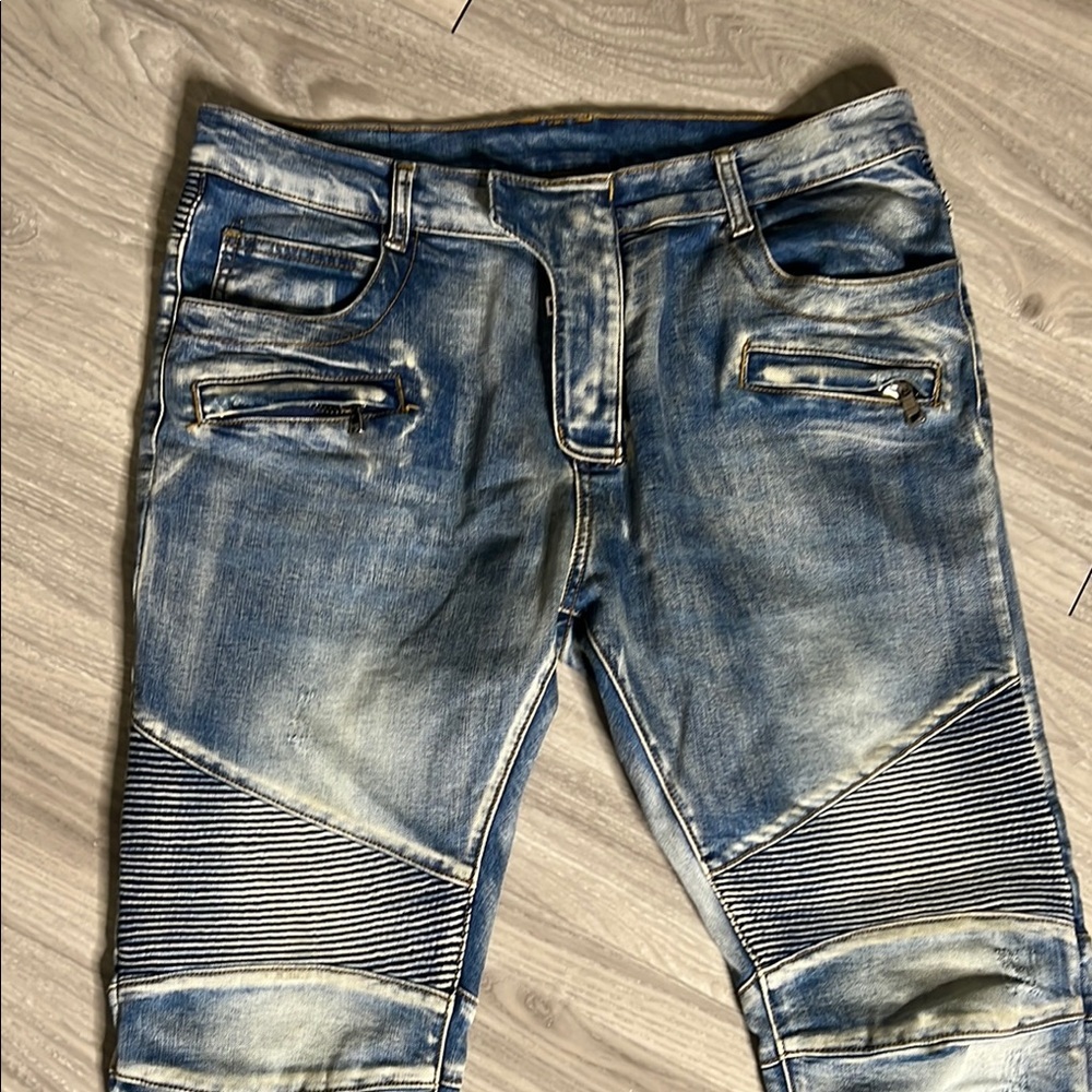 Balmain Paris Blue Slim Fit Biker Jeans (36-34) - Picture 5 of 15